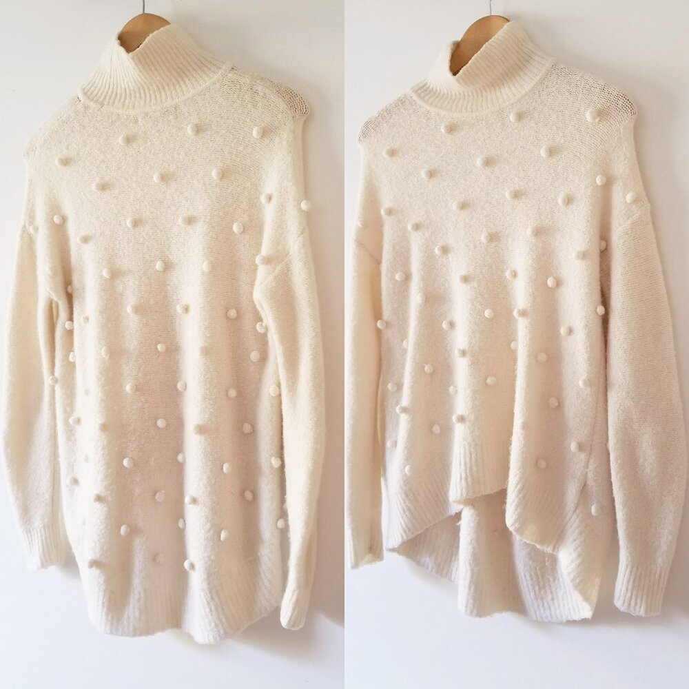 Madewell Snow Globe Bobble Turtleneck Sweater Wool Alpaca Blend Ivory Cream S